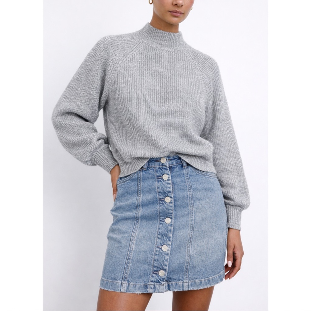 JOIE | NWT Ribbed Mock Neck Sweater in Grey Metallic, Size Large